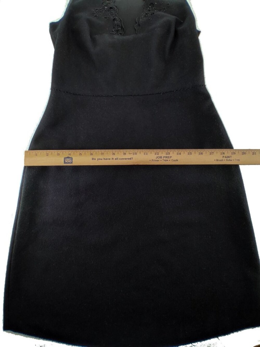 GARY GRAHAM Black Wool Beaded Cutout Dress Silk Inset Deep V Sleeveless SZ 8 - Picture 14 of 14